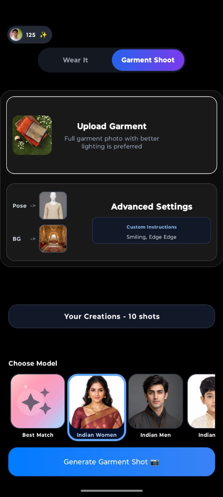 BingeTry app AI Garment Photography demo